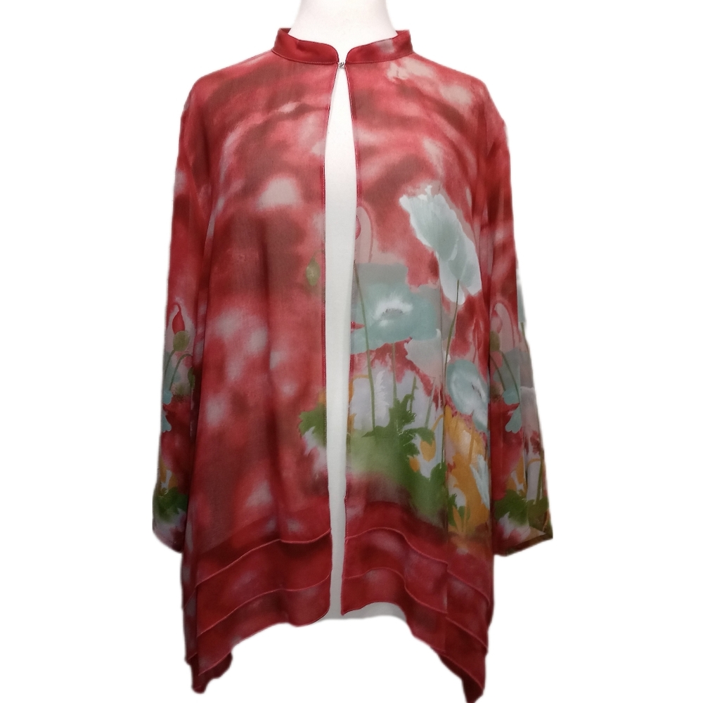Citron Silk Floral Watercolor Kimono Layering Top One Size (Regular)